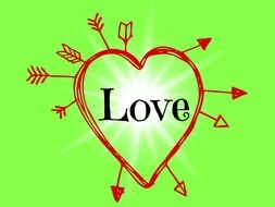 pierced by arrows heart form frame with word love
