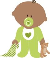 bdrawing of a newborn baby in green clothes