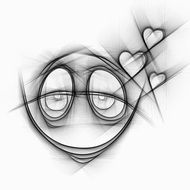 pencil-drawn smiley and hearts
