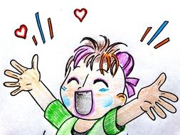 little girl laughing, joy of life illustration