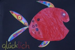 colorful cheerful fish on children drawing