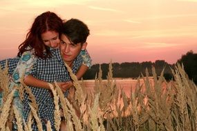 happy couple at sunset