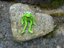 ceramic frog on a stone