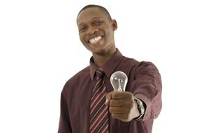 black man with a light bulb in his hand