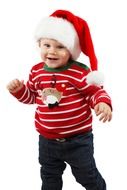 baby is dressed as Santa Claus