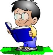 drawing of a boy in glasses with a book in his hands