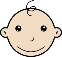 drawn cartoon baby head with curly hair
