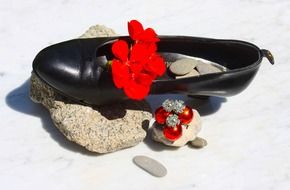 black pumps and stones