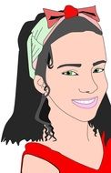 Black haired girl in red illustration