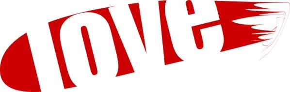 love, white lettering at red banner