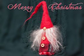 handmade Gnome and merry christmas inscription, greeting card