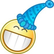 laughing smiley in blue hat
