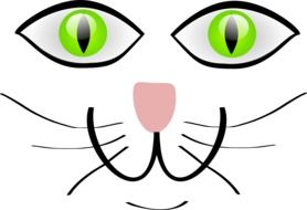 painted cat face with green eyes