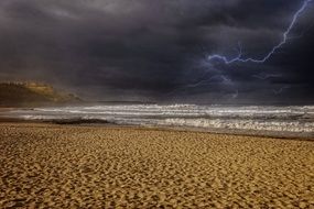 thunder of storm and lightning on shoreline