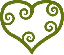 green drawing of a heart with patterns