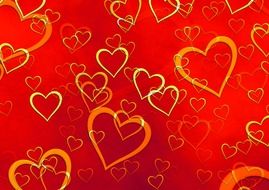 A lot of golden hearts on the red background clipart