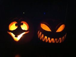 two jack-o-lanterns at darkness, halloween