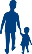 Blue silhouettes of father and daughter on white background