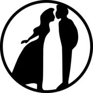 black silhouette of a couple in love in a black circle