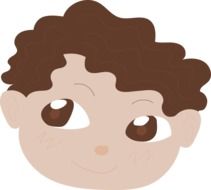 drawn boy's head with curly brown hair