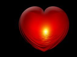 red heart with the sun on a black background