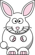 Cute white cartoon rabbit with pink ears on white background