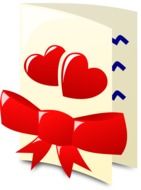 drawn card with red bow and hearts