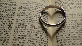 wedding ring lies on the bible