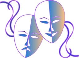 two drawn theatrical masks