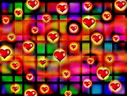 background with colored squares and hearts