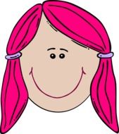 smiling girl face with pink hair, illustration