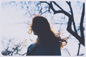 silhouette of a girl in the setting sun