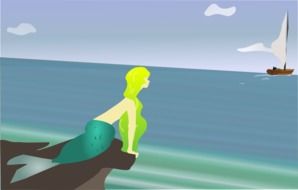 long haired mermaid by the sea drawing