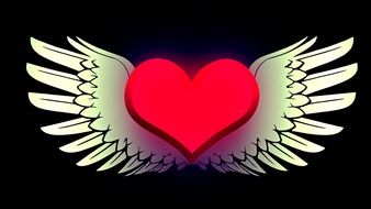 drawing of a red heart with white wings