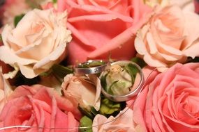 Wedding rings in a wedding bouquet