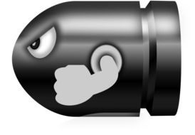 drawing of a bullet with an evil face