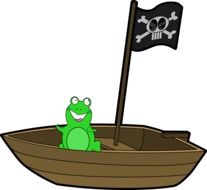 green frog on a wooden boat