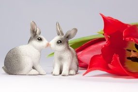 Two figures of kissing easter bunnies