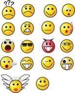 collage of colorful emoticons at white background