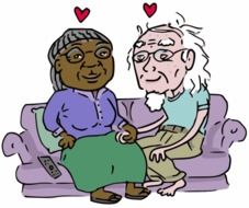 elderly happy couple drawing