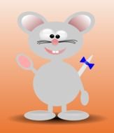 drawing of a gray mouse with a bow on the tail