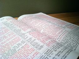 open book with black and red font