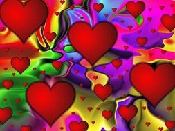 drawn red hearts on the abstract background