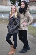 girls in the park in winter