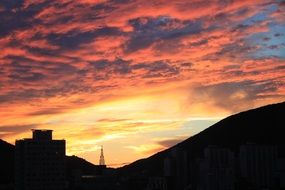 golden sunset over a city in Korea