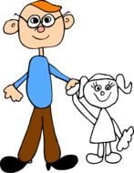 cartoon father and child daughter together