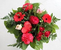 bouquet of red flowers with hearts