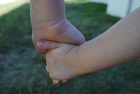 Closeup photo of children holding a hands