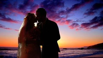 Wedding couple at the sunset