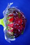 Sweetness with fruit jelly on a blue background